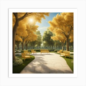 Yellow Trees In A Park Art Print