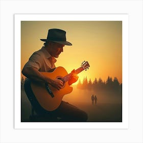 Sunset Acoustic Guitar Art Print