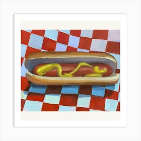 Hot Dog On A Checkered Tablecloth Art Print