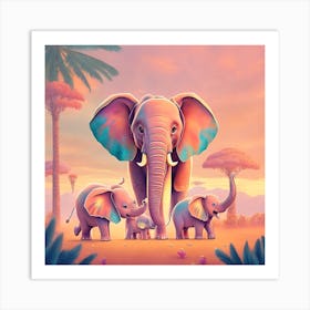 Elephants In The Wild Art Print