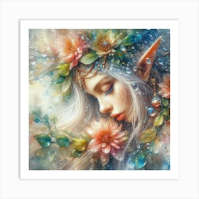 Elven Girl With Flowers Art Print