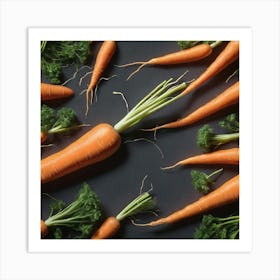 Carrots On A Black Background 8 Art Print