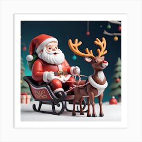 Santa Claus And Reindeer 2 Art Print