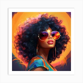 Maraclemente Black Woman Abstract Sun Glasses Afro Neon Colors Art Print