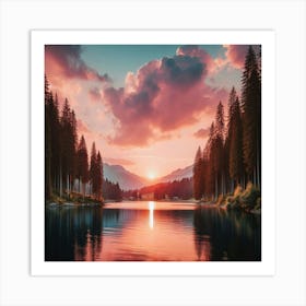 Sunset Over Lake 48 Art Print