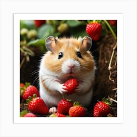 Hamster Eating Strawberries Art Print