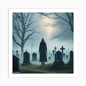 Man Walking Through A Cemetery 2 Art Print