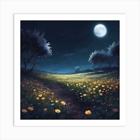 Moonlight In The Field Art Print