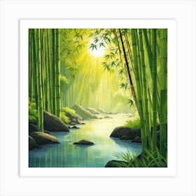 A Stream In A Bamboo Forest At Sun Rise Square Composition 37 Art Print