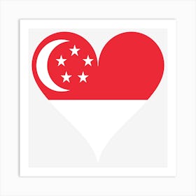 Heart Love Singapore Asia Flag Coat Of Arms Crescent Moon Stars Art Print