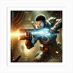 A Sci Fi Action Scene Showcasing Kaden Malric Close Quarters Combat Art Print