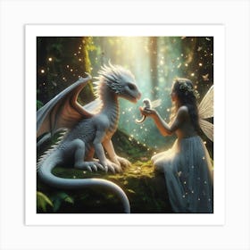 Fairy And Dragon Art Print