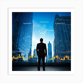 Career Progress Graph Soaring Upwards Against A Backdrop Of A Bustling Wall Street A Businessman In (6) Art Print