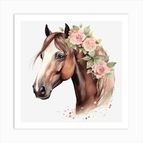 Horse Head With Flowers Art Print