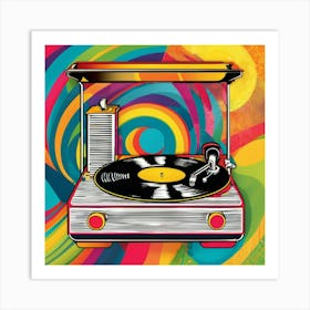 pop art depiction of a vintage record player sitting on a table Art Print