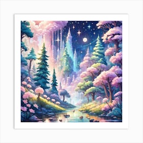 A Fantasy Forest With Twinkling Stars In Pastel Tone Square Composition 340 Art Print
