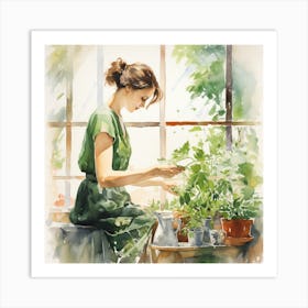 Girl In A Greenhouse 3 Art Print