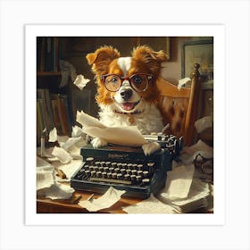 Funny Dog Writer Vintage Art Background 13 Art Print