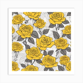 Yellow Roses Seamless Pattern 13 Art Print