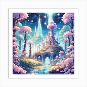 A Fantasy Forest With Twinkling Stars In Pastel Tone Square Composition 296 Art Print