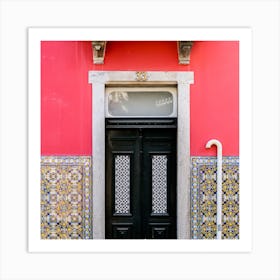 The Black Door With The Pink Wall Portugal Square Art Print