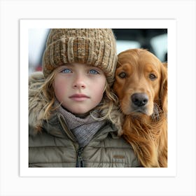 Little Girl With Golden Retriever Art Print