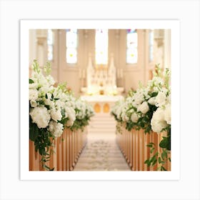 Church Aisle With Flowers Art Print