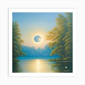 Moonlight Over The Lake Art Print