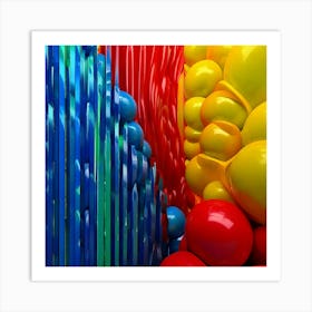 Firefly Red, Green, Blue, Yellow, Signal Colors, 3d, Flowing, Wall, Stripes, Balls, Vibrant, Colorfu Art Print