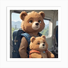 Bears Brothers On A Train Art Print