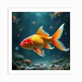 A Fantastical Goldfish With Shimmering, Geometric Scales Swimming In A Magical, Iridescent Pool Art Print