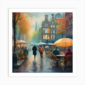 People Walking In The Rain Art Print