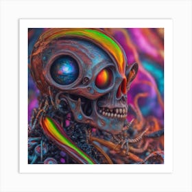 Psychedelic Biomechanical Freaky Wierdo From Another Dimension With A Colorful Background 3 Art Print