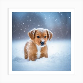 Puppy In The Snow Art Print