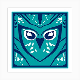 Chic Owl Dark Blue And Teal Art Print