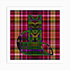 Cat On Plaid Art Print