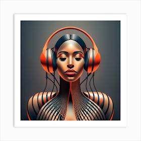 Abstract Woman In Headphones Art Print