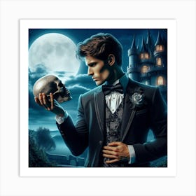 Young Man Holding A Skull Art Print