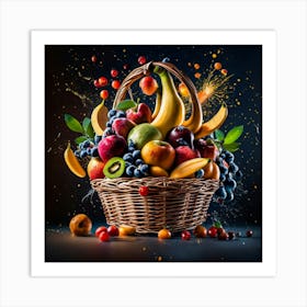 Fruit Basket On Black Background 2 Art Print