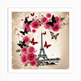 Paris Roses And Butterflies 5 Art Print