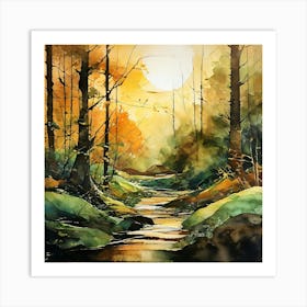 Watercolour Of A Stream art print Art Print