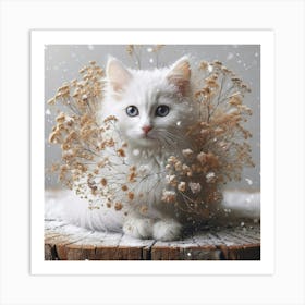 White Cat In The Snow Art Print