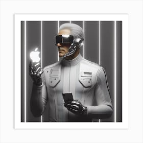 Futuristic Man Holding An Apple Art Print