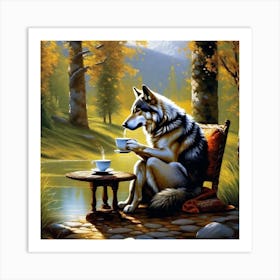 Wolf With Cup Of Tea Art Print