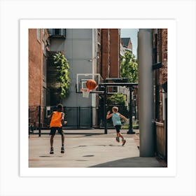 Boys Playing Basketball Art Print