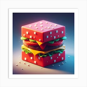 A 3d Cube Shaped Hamburger, Digital Art (4) Art Print