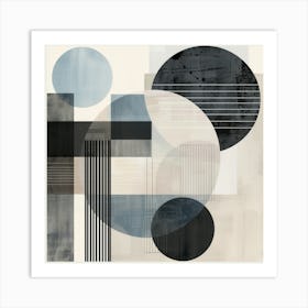 Abstract Circles in Black, Beige and Blue Art Print