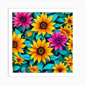 Sun Flowers In Multiple Colors 1 Art Print