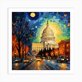 Capitol Building At Night Art Print