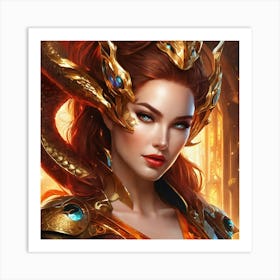 Woman In A Golden Armor oph Art Print